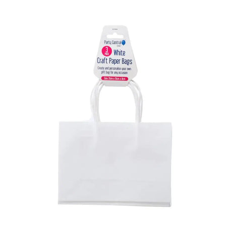 Party Central Craft Paper Gift Bags White 21x15x8cm 3Pk 237845