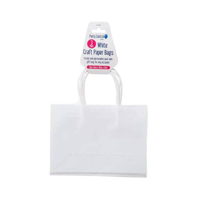 Party Central Craft Paper Gift Bags White 21x15x8cm 3Pk 237845