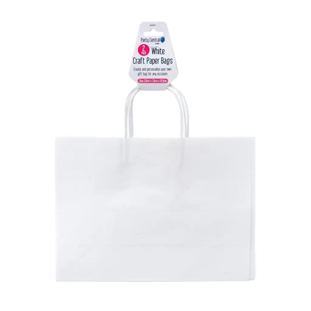Party Central Craft Paper Gift Bags White 25x31x11.5cm 2Pk 237807