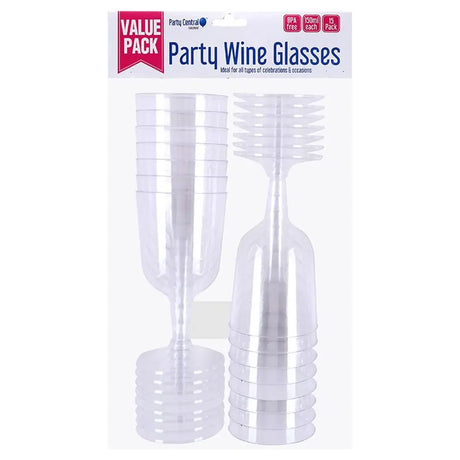 Party Central Drinkware Plastic Wine Glasses 150ml 15Pk 156795