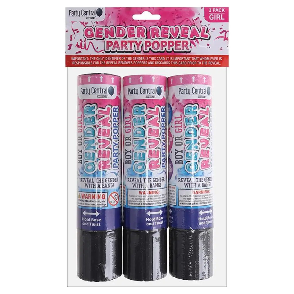 Party Central Gender Reveal Party Popper Collection 3Pk 20cm 284115