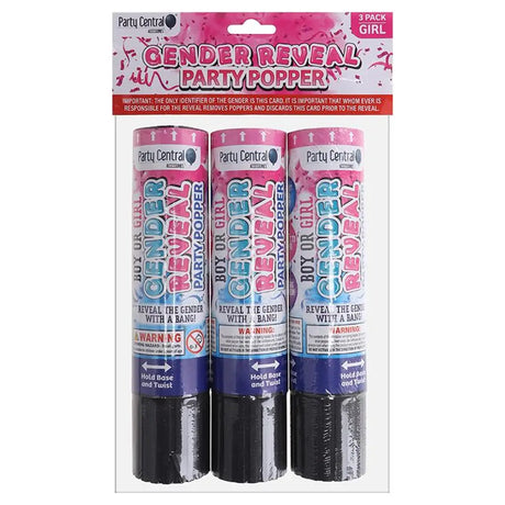 Party Central Gender Reveal Party Popper Collection 3Pk 20cm 284115