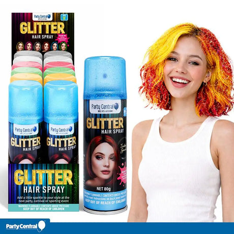 Party Central Glitter Assorted Colours Hair Spray 80g 269174