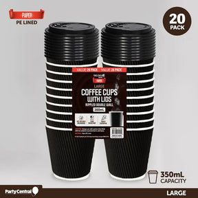 Party Central Large Paper Coffee Cups Rippled Double Wall 350ml 20Pk 211920