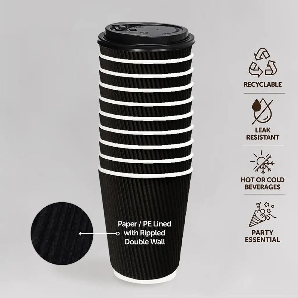Party Central Large Paper Coffee Cups Rippled Double Wall 350ml 20Pk 211920