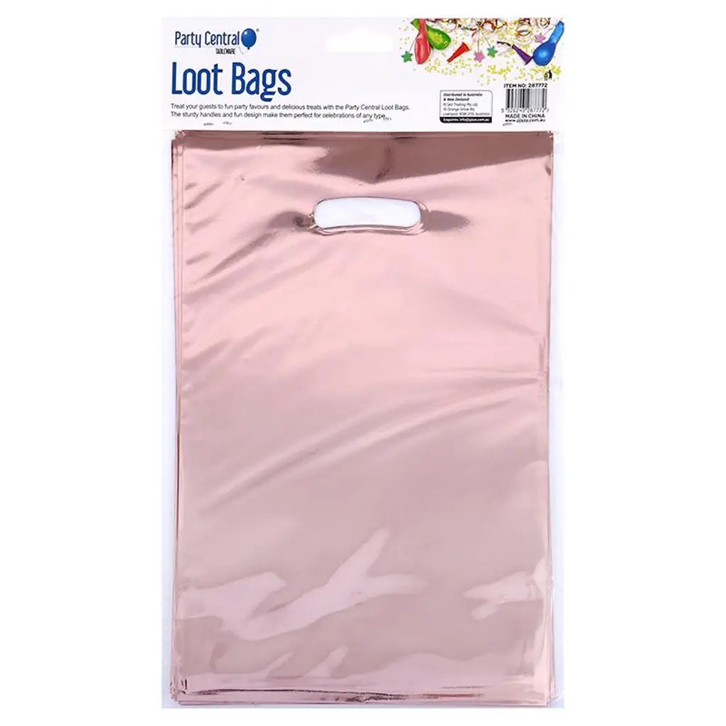 Party Central Metallic Loot Bags Assorted Colours 16x25cm 10Pk 287772