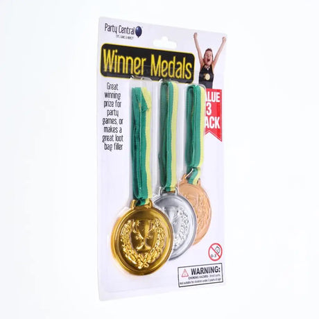 Party Central Plastic Medal Gold Sliver Bronze 3Pk 222346