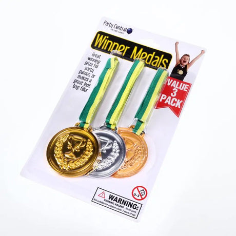 Party Central Plastic Medal Gold Sliver Bronze 3Pk 222346