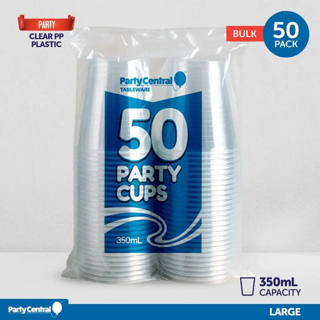 Party Central Premium Plastic Clear Cups Bulk 350ml 50Pk 288427