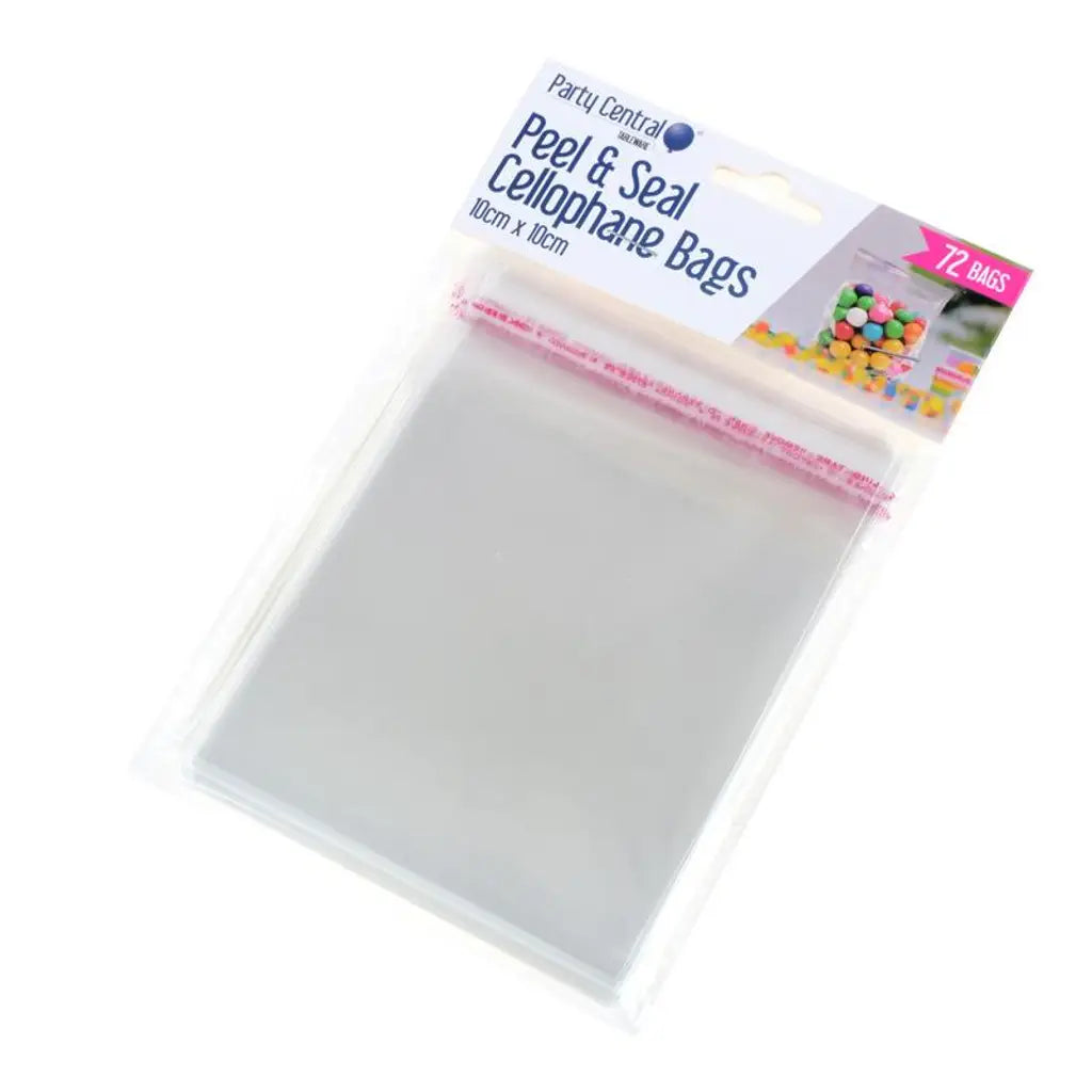 Party Central Premium Seal Cellophane Snack Bags 10x10cm 72Pk 270897