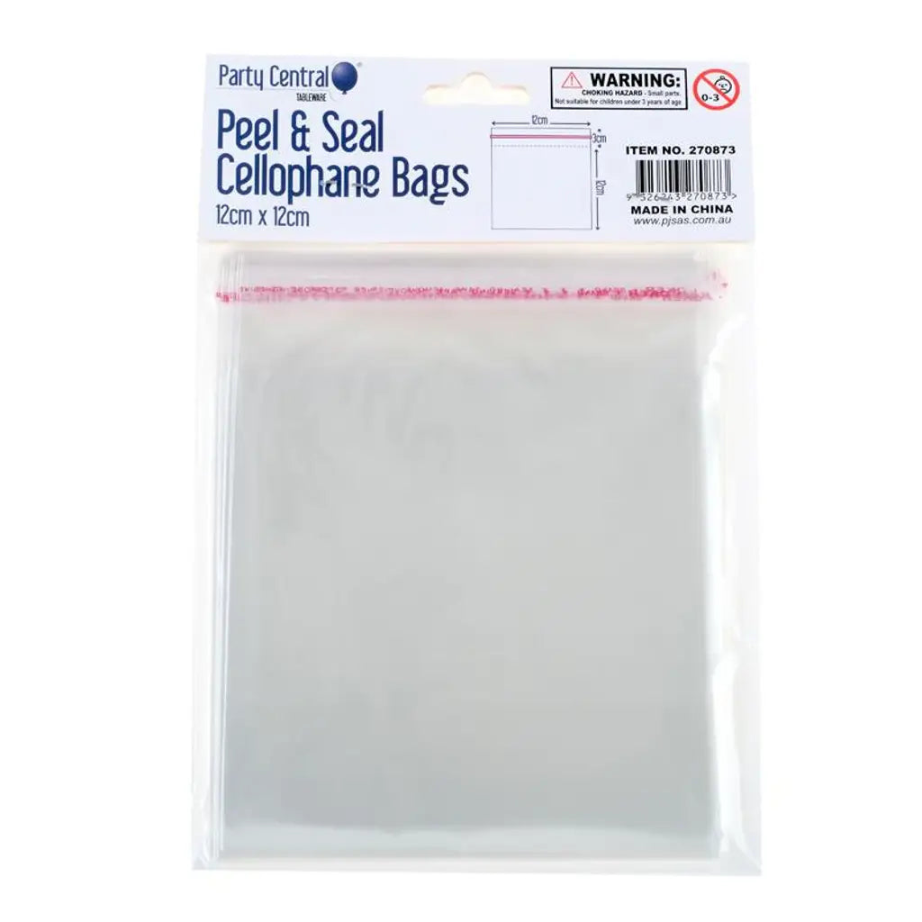 Party Central Premium Seal Cellophane Snack Bags 12x12cm 50Pk 270873