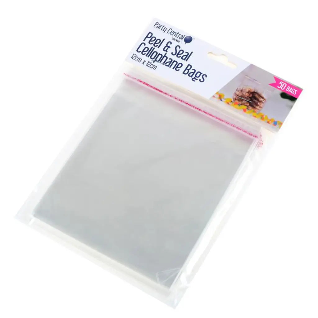 Party Central Premium Seal Cellophane Snack Bags 12x12cm 50Pk 270873