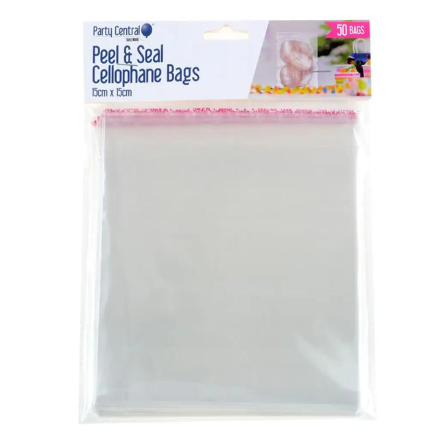 Party Central Premium Seal Cellophane Snack Bags 15x15cm 50Pk 270866