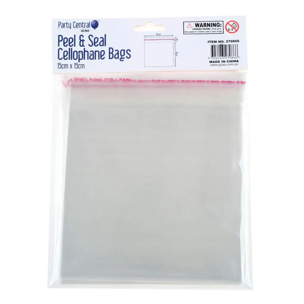 Party Central Premium Seal Cellophane Snack Bags 15x15cm 50Pk 270866