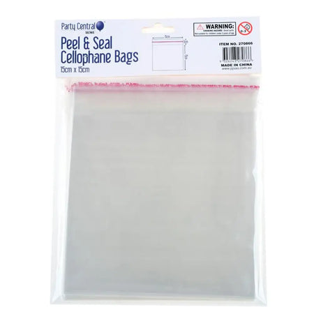 Party Central Premium Seal Cellophane Snack Bags 15x15cm 50Pk 270866