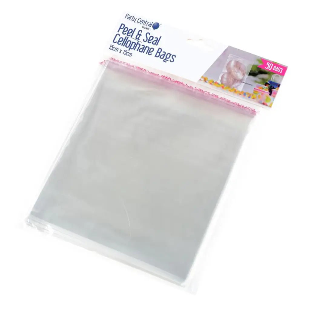 Party Central Premium Seal Cellophane Snack Bags 15x15cm 50Pk 270866