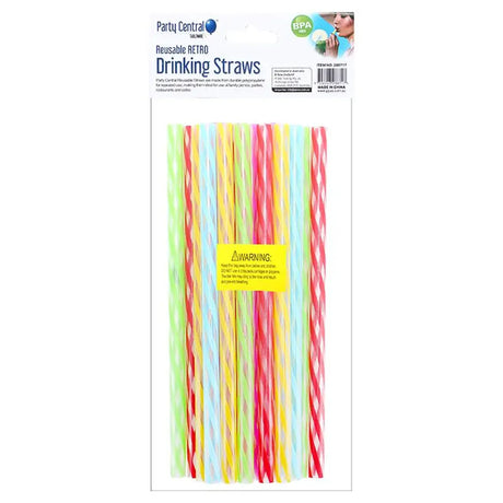 Party Central Reusable Straws Retro Stripe 20Pk 288717
