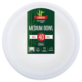 Party Central Sugarcane Medium Snack Bowls White 350ml 40Pk 278909