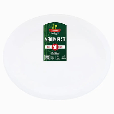 Party Central Sugarcane Oval Dinner Plates White 26x19.5cm 50Pk 288946