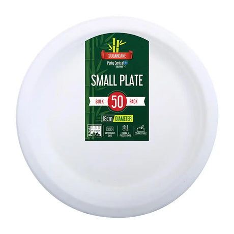 Party Central Sugarcane Side Plates White 18cm 50Pk 278961