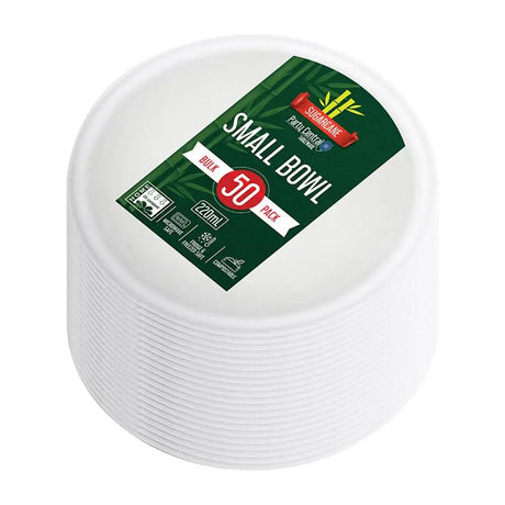 Party Central Sugarcane Small Snack Bowls White 220ml 50Pk 278923