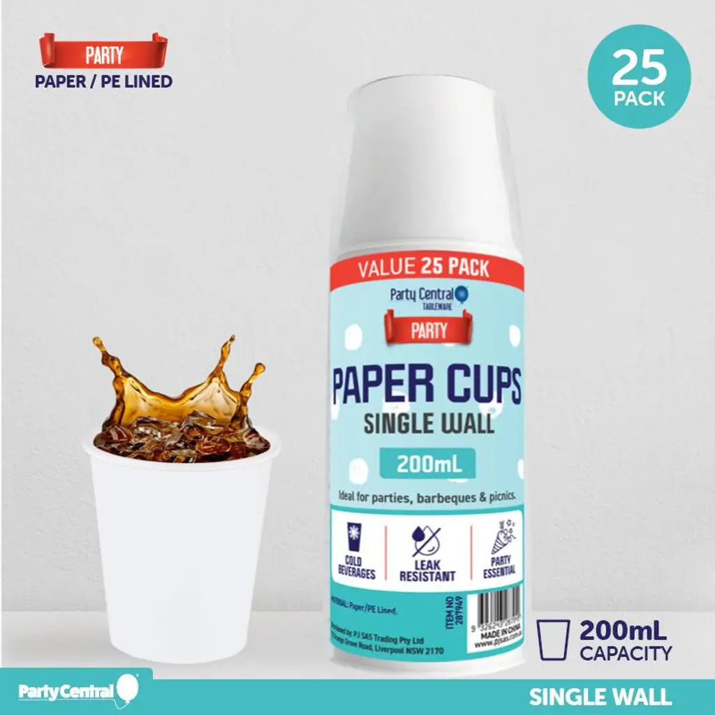 Party Central White Paper Cup 200ml 25Pk 287949