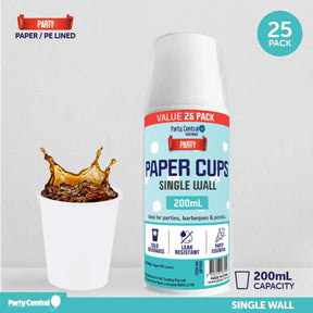 Party Central White Paper Cup 200ml 25Pk 287949