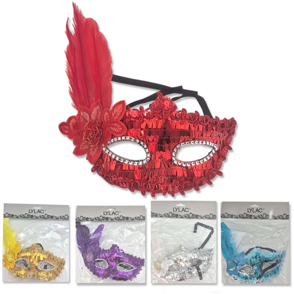 Party Mask Sequins With Feather Assorted Colours K088466