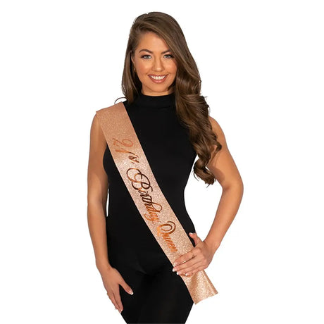 Party Planet 21st Birthday Queen Rose Gold Glitter Sash PP61576