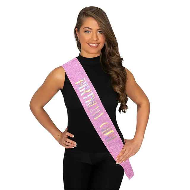 Party Planet Birthday Girl Pink Glitter Sash PP89495
