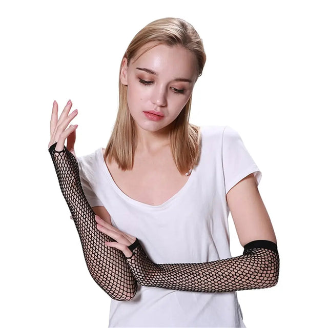 Party Planet Black Long Fingerless Fishnet Gloves A136744