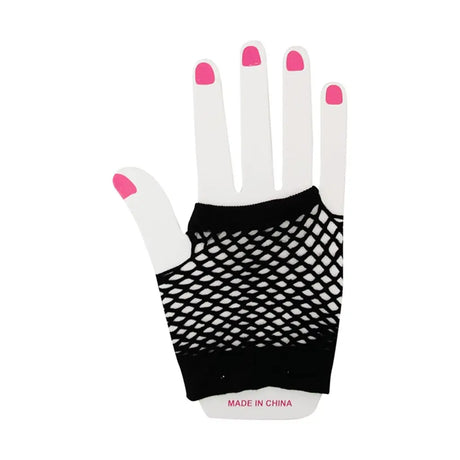 Party Planet Black Short Fingerless Fishnet Gloves A219850