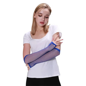 Party Planet Blue Long Fingerless Fishnet Gloves A136751