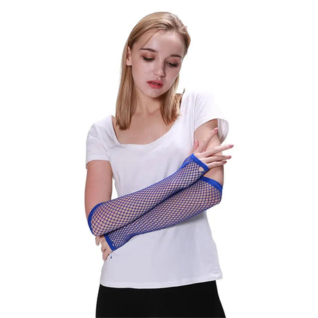 Party Planet Blue Long Fingerless Fishnet Gloves A136751