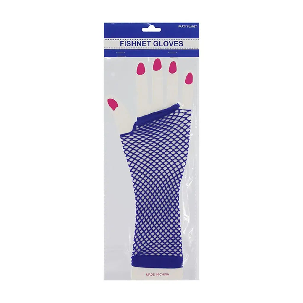Party Planet Blue Long Fingerless Fishnet Gloves A136751
