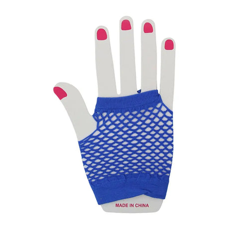 Party Planet Blue Short Fingerless Fishnet Gloves A219829