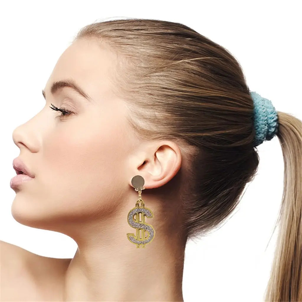Party Planet Gold Dollar Sign Clip On Earrings A161098