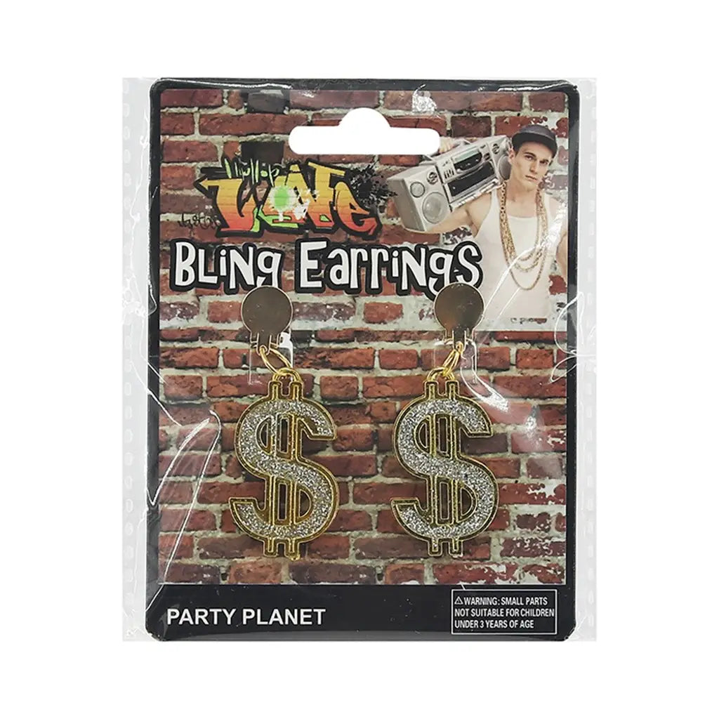 Party Planet Gold Dollar Sign Clip On Earrings A161098