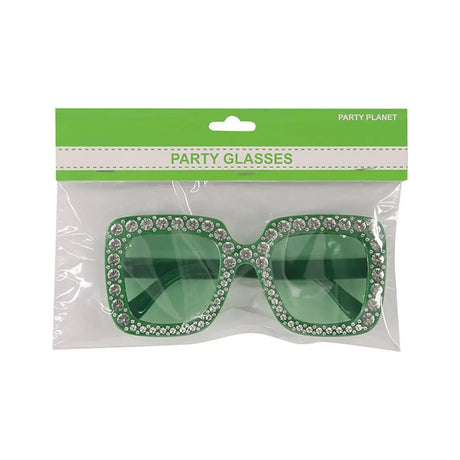 Party Planet Green Blinged Square Party Glasses PP44637