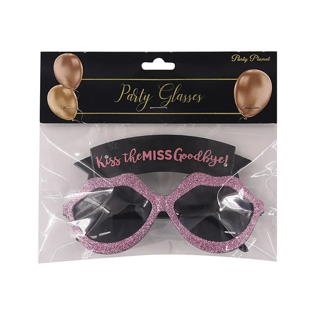 Party Planet Kiss The Miss Goodbye Glasses Pink Glitter PP44286