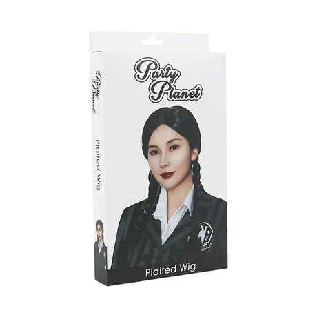 Party Planet Long Black Plaited Wednesday Wig PP45443