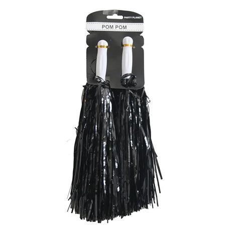 Party Planet Metallic Black Cheerleader Pom Poms 2PK A110928