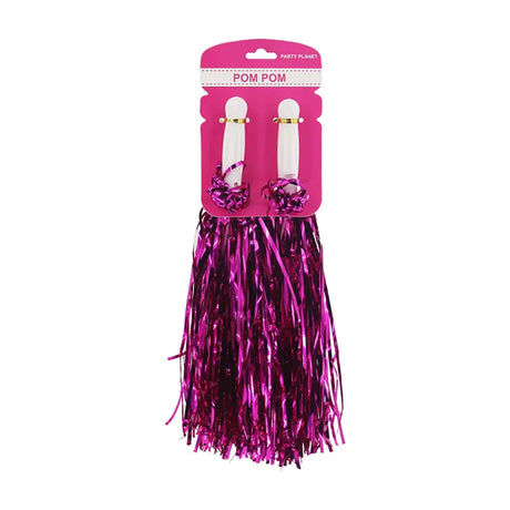 Party Planet Metallic Pink Cheerleader Pom Poms 2PK A110973