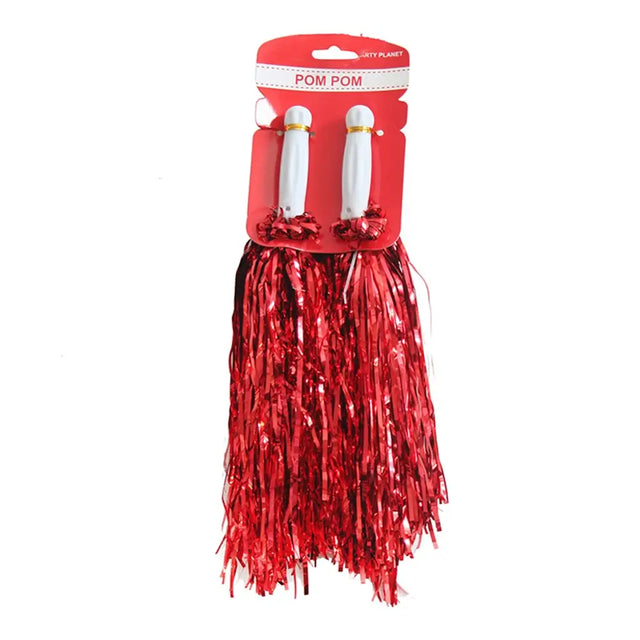 Party Planet Metallic Red Cheerleader Pom Poms 2Pk A110959
