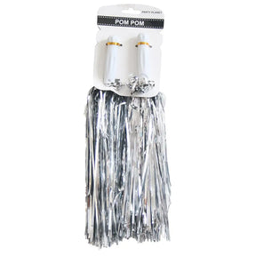 Party Planet Metallic White Cheerleader Pom Poms 2PK A110911