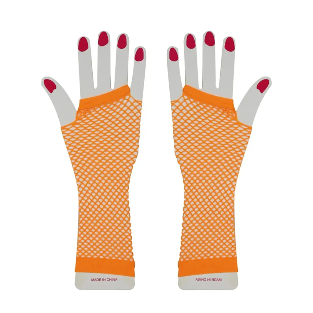 Party Planet Orange Long Fishnet Gloves PP37377