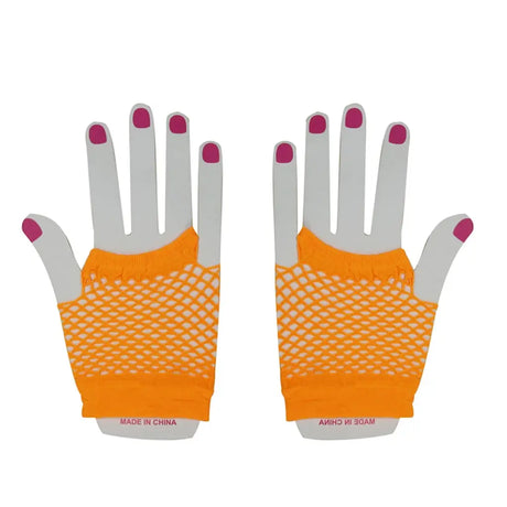 Party Planet Orange Short Fishnet Gloves PP37339