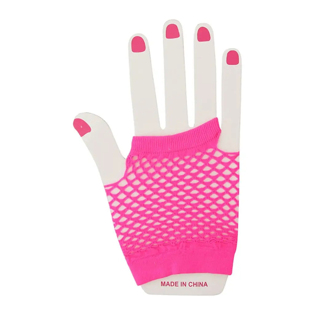 Party Planet Pink Short Fingerless Fishnet Gloves A219843
