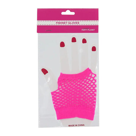 Party Planet Pink Short Fingerless Fishnet Gloves A219843