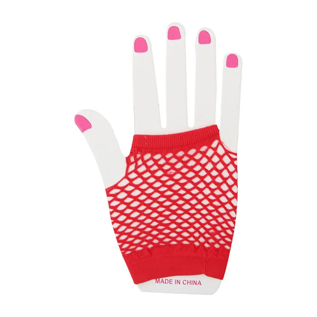 Party Planet Red Short Fishnet Gloves A219874